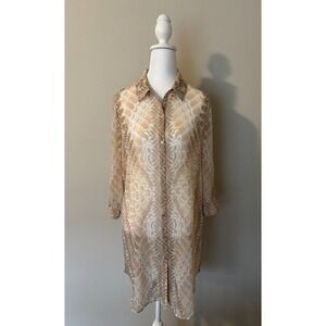 Chicos Top Women's 0 Small Boho Bliss Brigette Shirt Tunic Sheer Beach Lagenlook